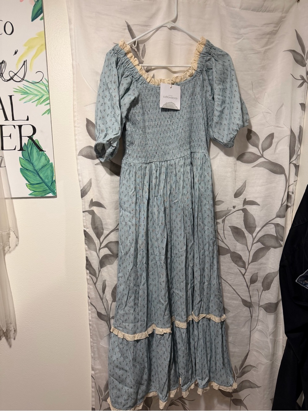 Light Blue Puff-Sleeve Maxi Dress with Ruffle Trim - Picture 6 of 6